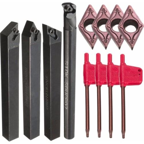 4pcs 10mm Lathe Turning Tool Holder Boring Bar with 4pcs DCMT0702 Insert 100/125mm 4 Degree Turning Tool Holder Set