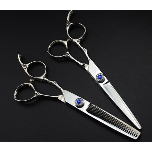 6.0 Inch Diamond Screw Left handed Salon Cutting Thinning Hair Scissors With Plum Blossom Handle