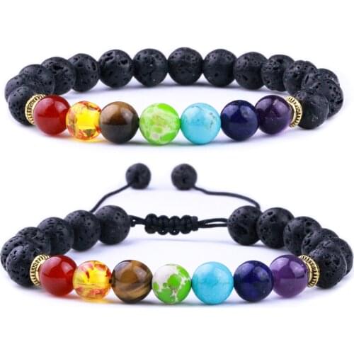 8mm Lava Stone Weave 7 Chakra Healing Balance Beads Reiki Aromatherapy Essential Oil Diffuser Bracelet Jewelry