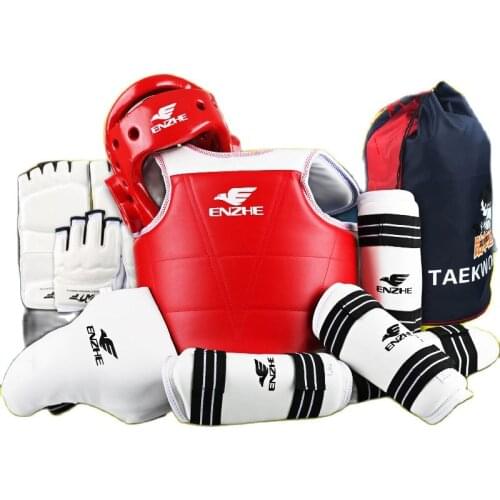 8pcs High Quality Taekwondo Protectors suite WTF approved shin forearm chest Guard karate helmet groin guard TKD glove shoeswear