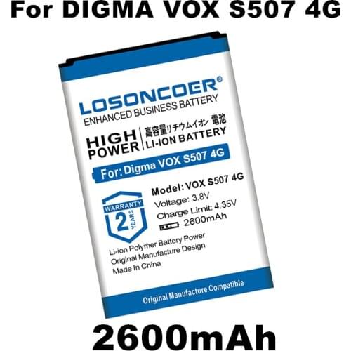 LOSONCOER 2600mAh VOX S507 4G Latest Production Battery For Digma VOX S507 4G Mobile Phone Batteries +Quick Arrive