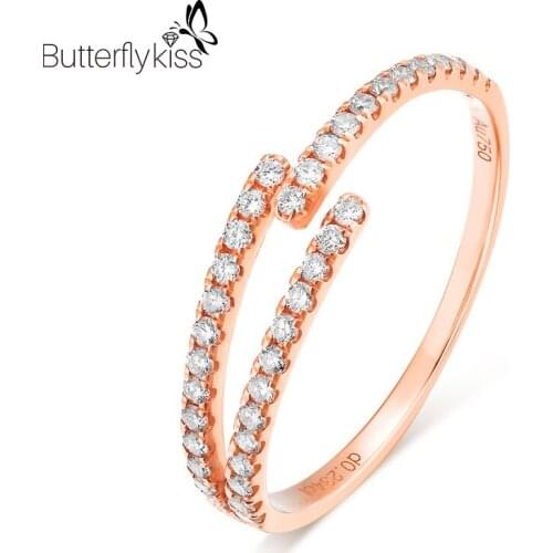 BK 18k Rose Gold Moissanite Rings For Women 1.08g Genuine Gold 585 Open Adjust Gemstone Finger Rings Jewelry Lady Wedding Gifts