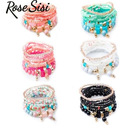 Rose sisi Bohemian ethnic style handmade colored beaded bracelet for women multi-layer mixed bracelet браслеты на руку браслет