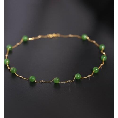 DAIMI Gypsophila Spinach Green Hetian Jasper Necklace Female Genuine Yellow 18K Gold Jade Pendant Gift