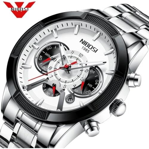 NIBOSI Mens Watches Luxury Brand Business Men‘s Watch 2021 Luminous Date Waterproof Chronograph Quartz Clock Relogio Masculino
