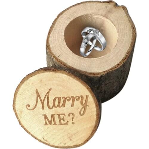 Wooden Ring Holder Case Gift Rustic Wedding Engagement Ring Box Marry Me