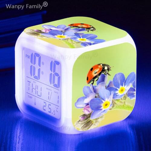 Cute Ladybug Alarm Clock Large screen multifunction LED digital clock kids room touch sensing Luminous electronic alarm clock