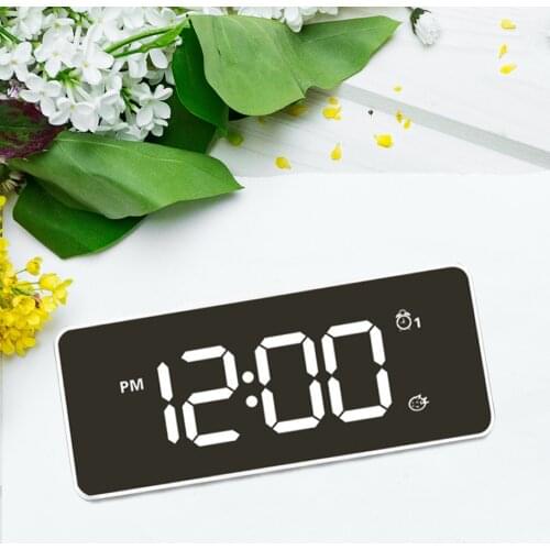 LED Mirror Alarm Clock Snooze Digital Clock Wake Up Light Electronic Large Time Temperature Display Table Clocks USB Charge