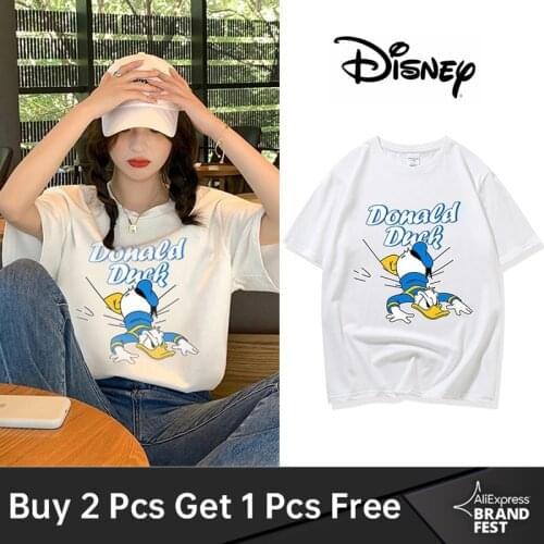 Disney T-shirt Harajuku Donald Duck Cartoon Letter Print Short Sleeve Summer Fashion Women O-Neck Casual Tee Tops White Female