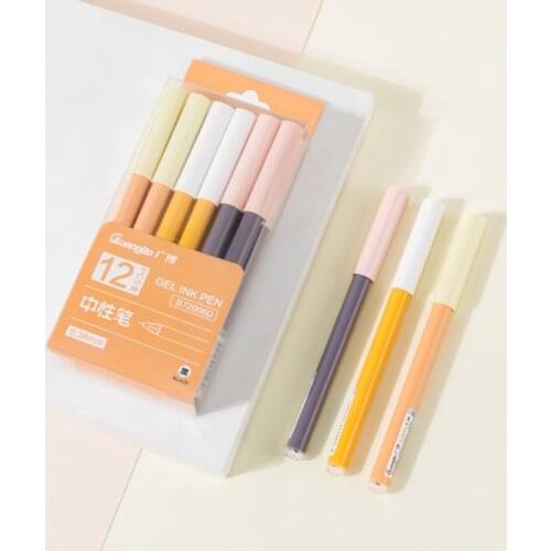 Kinbor Gel Pen Pack Macaron Color of 12 Signature Pen 0.38mm Simple Girls Heart Student Office Supplies Black Ball Pen