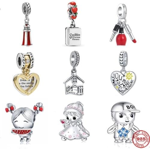 Hot Summer New Lighthouse Lipstick Boy Girl You Are Sunshine Fit Pandora Original Bracelet Charm Beads For Women DIY Jewelry