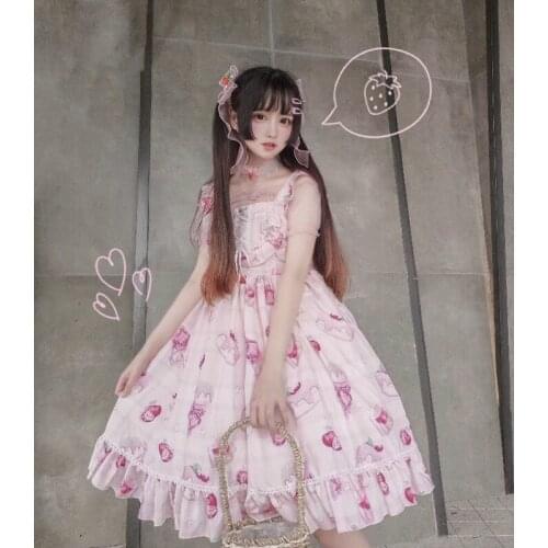 Kawaii Japanese Style JSK Lolita Dress Sweet Cherry Straped Desses Lolita Daily Sleeveless Dress Soft Girl Dress AFC454