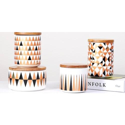 Ceramics Storage Bottles Jar Storage Creative Nordic Style Marble Pattern Container Kitchen Seasoning Tank With Wooden Cover