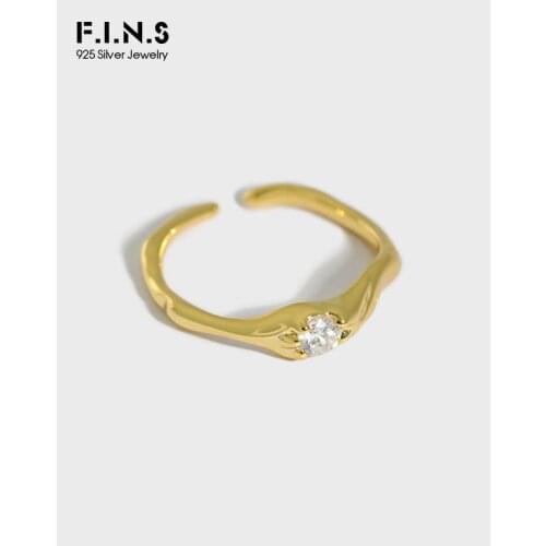 F.I.N.S Korea Fashion Design Temperament Zircon 100% 925 Sterling Silver Ring Smooth Irregular Stackable Opening Wedding Rings