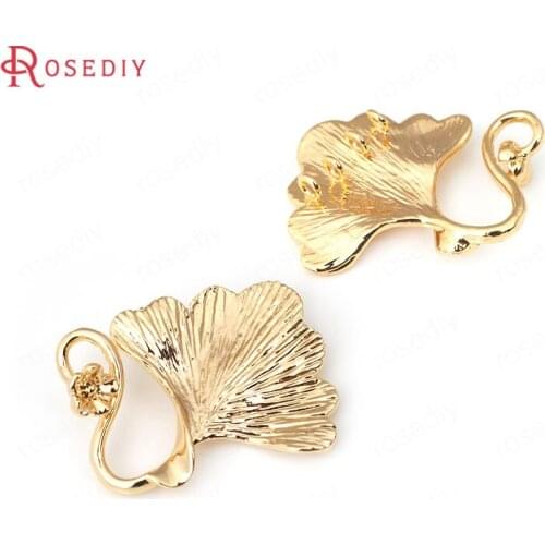 D524)4 pieces 29x29mm 24K Champagne Gold Color Brass Tree Leaf Leaves Connect Charms Pendants High Quality Jewelry Accessories