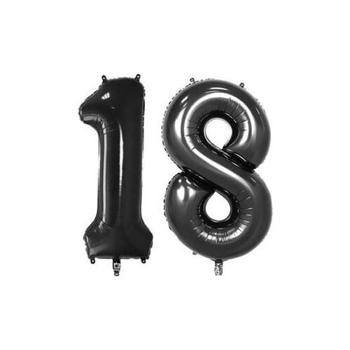 Lot 2 balloons 40 inches 100 cm black number 1 and 8. Inflated air or helium. Very elegant decoration for birthday/aniversari