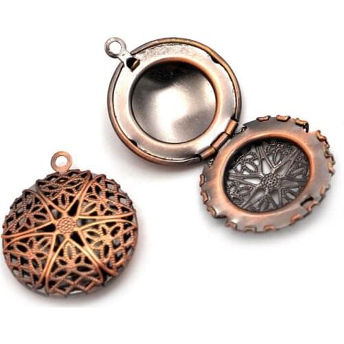 20mm Small Circle Antique Copper Brushed Openable Filigree Essential Oil Aromatherapy Diffuser Photo Locket Frame Pendant