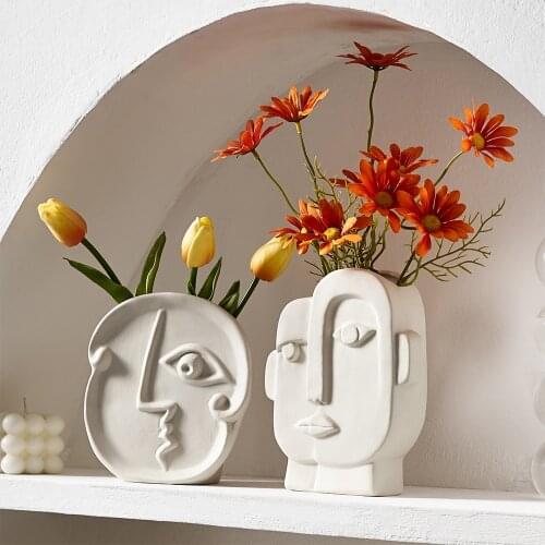 Nordic INS Home Decor Ceramic Vase for Dried Flowers Human Face Design Decoration Home Vase White Vase Aesthetic Room Decor
