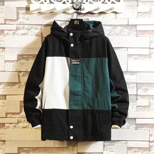 2020 Autumn Japanese Large Size Original Loose Contrast Color Stitching Jacket Mens Fashion Hooded Jackets