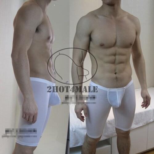 Mens Silky Smooth Long Leg Underwear Penis Pouch Boxer Leggings