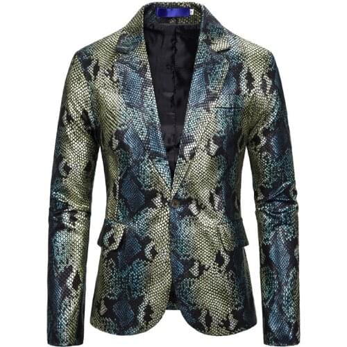 Mens One Button Blazer Jacket Long Sleeve Slim Fit Nightclub Leisure Outwear Green Silver