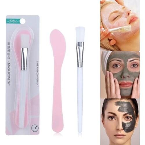 Soft Silicone Facial Mask Mud Brush with Spoon Women Skin Face Care Makeup Beauty Tools Mask Gel Stirring Brushes Random Color