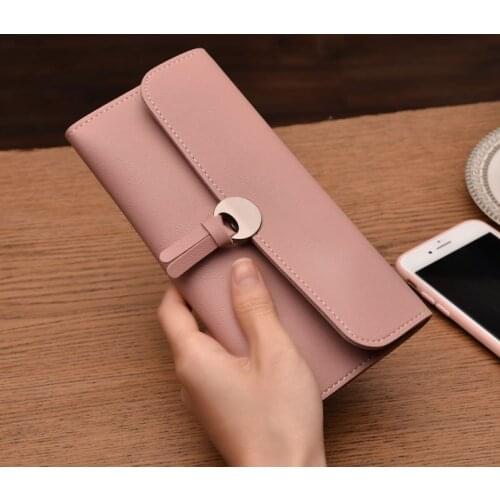 2021 New Ladies Long Buckle Soft Leather Card Purses And Handbags delicate Solid color Versatile fashion