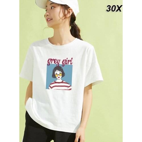 30Pcs/Lot New Women Loose White Tshirts Lady Solid Cotton Tees Short Sleeve T shirts Female Summer Tops for Woman