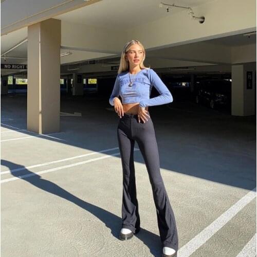 HFF New Style Euramerican Spring Is Leisure Pure Color Tall Waist To Build A Body Black Green Of Dress Of Loudspeaker Trousers