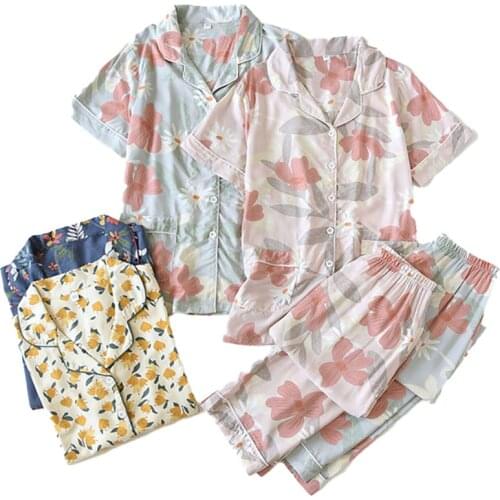 Summe Women Floral Printed Rayon Pajama Set Turn-Down Collar Ladies Soft Sleepwear Comfort Loose 2Pcs Casual Wear Household Wear
