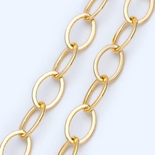 Gold plated Brass Oval Chains, Link Size 8.5x12mm, Cable Chain Findings Wholesale (#LK-351)/ 1 Meter=3.3 ft