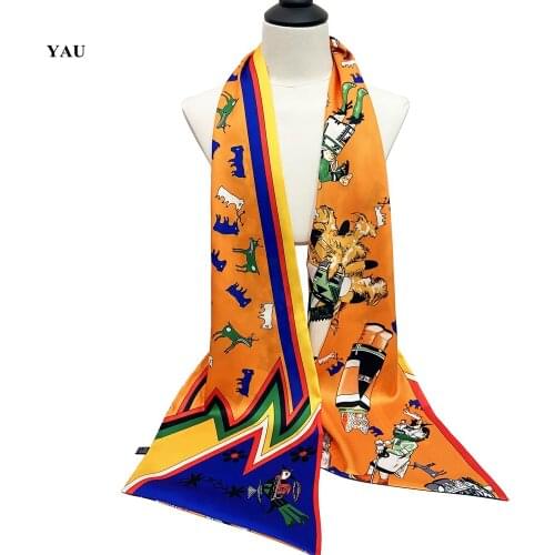 160cm*20cm Luxury Brand Horse Animal Bird Long Scarf Women Double-sided Twill Silk Scarves Ladies Head Scarf Handkerchief Tie