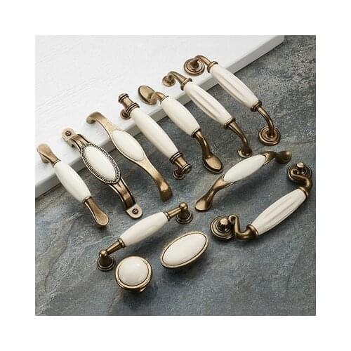 1pcs Drawer Pull Cabinet Door Handles and Knobs Wardrobe Furniture Pulls HardwareAntique Bronze Ceramic White desk drawer