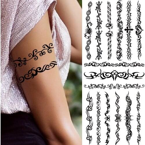 Thorns Vines Temporary Tattoos For Women Adults Men Fake Black Scorpion Tattoo Sticker Cross Heart Fake Armband Tatoos Paste