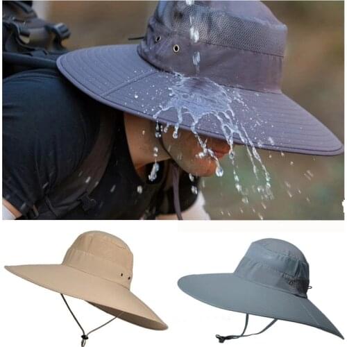 New 2021 Summer Hat Oversized Brim Panama Mens Fisherman Hat Waterproof Sun Hat Mountaineering Hat Beach Western Hat