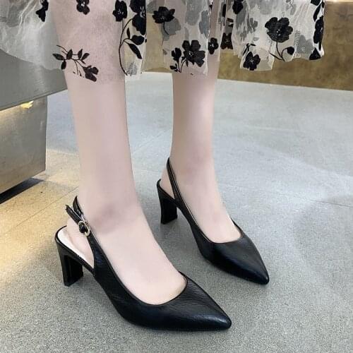 Women Office Shoes Pointed Toe Sandals Mary Jane Shoes Black Heels Fashion Summer Elegant Sandals Ladies Shoes and Sandals 7CM