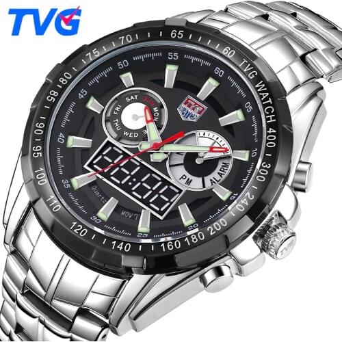 TVG Men Watch 2017 Quartz Wrist Watches Dress Male LED Clock Stainless Steel quartz-watch Relogio Boys gift 2PCS/lot