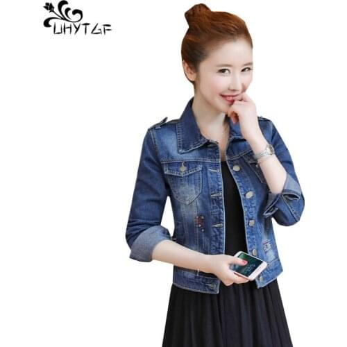 UHYTGF Spring Denim Jacket Woman 2021 Long Sleeve Plus Size Top Lady Short Outerwear Korean Casual Autumn Jeans Coat Female 237