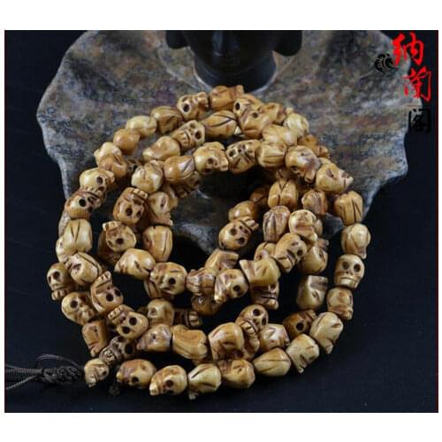 Vintage 108 Bead Buddhism Tibetan Yak Bone Skull Meditation Prayer Mala Necklace