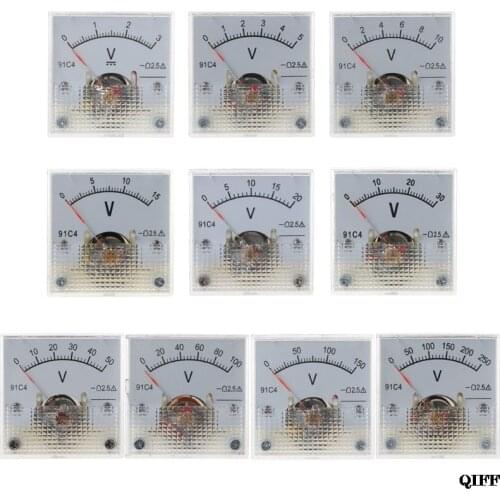 91C4 DC Voltmeter Analog Panel Voltage Meter Mechanical Pointer Type 3/5/10/15/20/30/50/100/150/250V