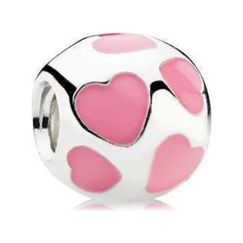 Top Qualit 100% 925 Sterling Silver Pink Red Enamel Heart Charms Fit Beads Bracelets Necklaces DIY For Women Fine Jewelry