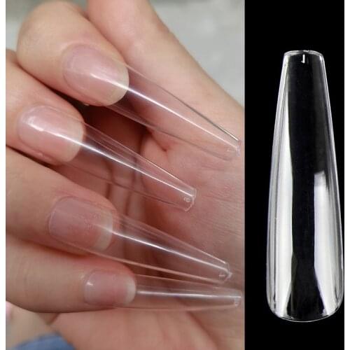 XXL French Coffin Fake Nails Tips Full Cover Nature Clear Ballerina Super Long Fake Nails UV Gel Ultra Flexible Manicure Tool