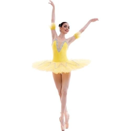 Yellow Stiff Tull with silver trim Pre-professional Ballet Tutu Girl & Women Stage Performance Ballet Costume Tutus