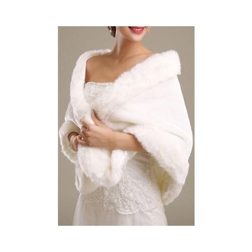 Womens Ladies Wedding Shawl Faux Fur Cashmere Bride Cape Winter Shrug Bolero White