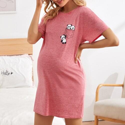 Women Panda Print Pregnant Dresses Soild Color Plus Size Dress Short Sleeve Maternity Women Clothing Pregnant Vestidos Dress NEW