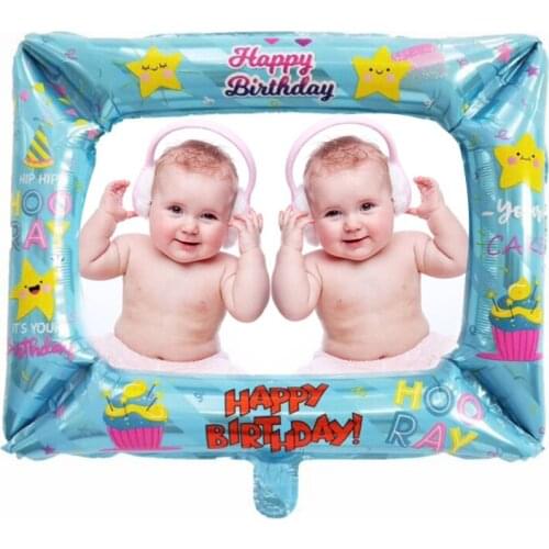 1Pcs Birthday Photo Booth Foil Balloons Happy Birthday Party Decoration Photo Frame Balloon Photo Props Kids Baby Shower Globos