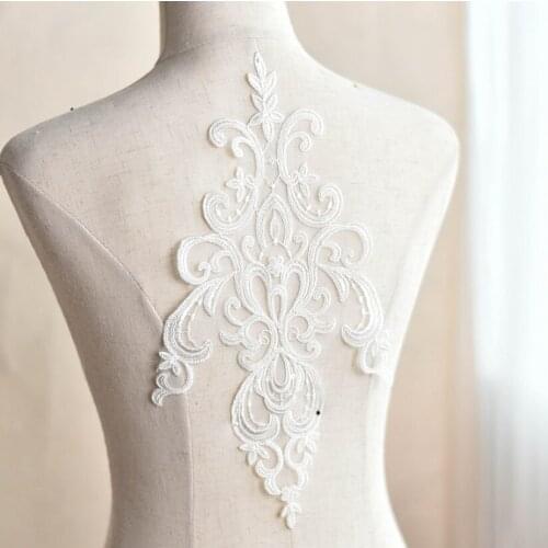 1 Piece/lot 35*19cm Ivory Sewing Lace Soft Mesh-Lace Embroidered Trim Applique For Wedding Dress Bridal Gown DIY