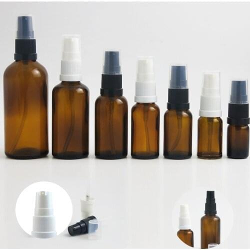 10pcs Travel Small Empty Amber Glass Perfume Bottle with Lotion cream pump Spray Refillable Serum Emulsion Bottles containers
