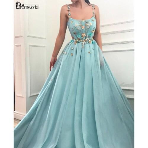 Abendkleider 2021 Arabic Muslim Evening Dress Party Flowers Beaded Straps Prom Gown Elegant Long Dresses Evening