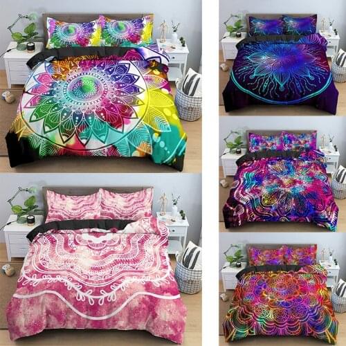3D Colorful Mandala Flower Pattern Printed Bedding Set pink blue luxury Duvet Cover Psychedelic Art Geometric Comforter 2/3Pcs